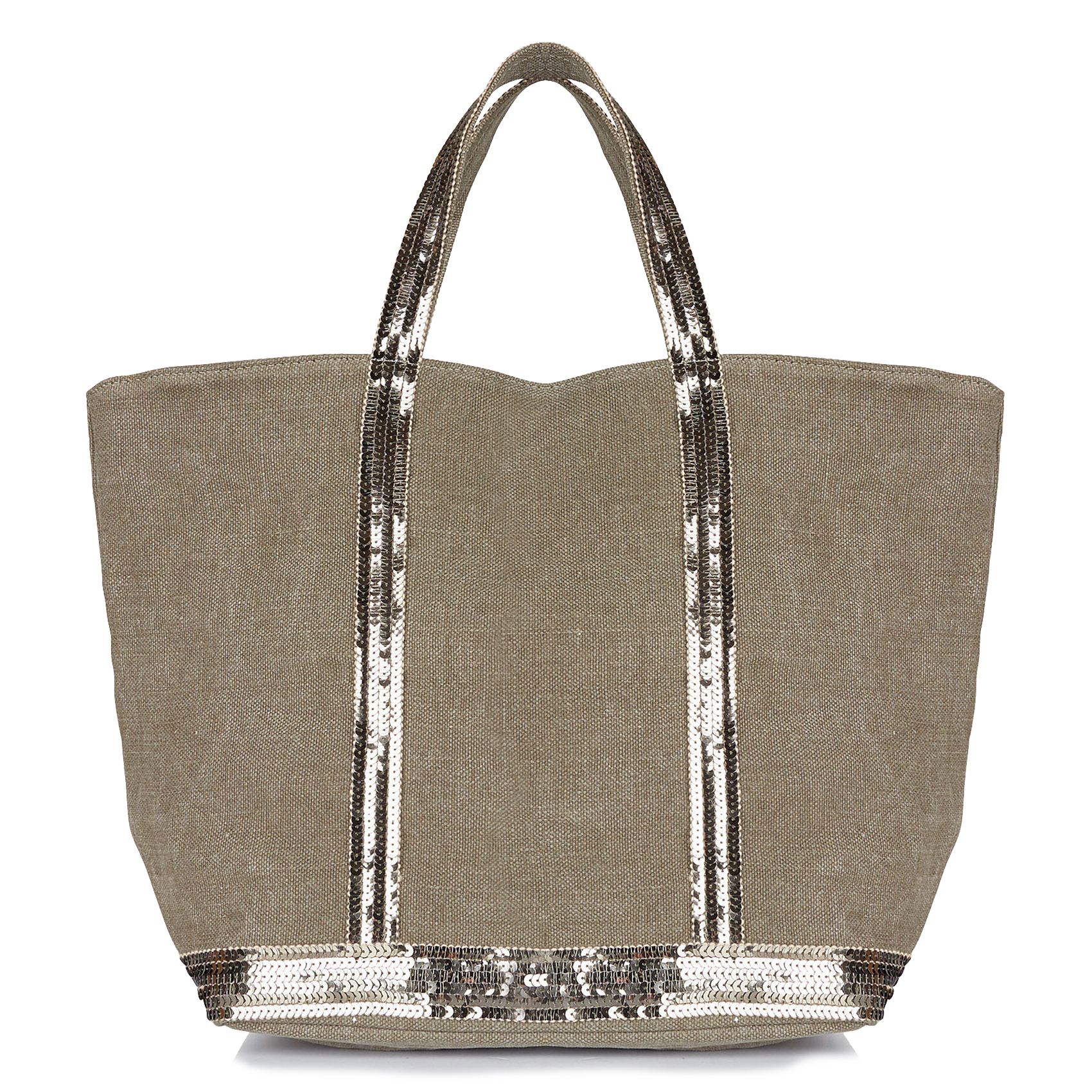 Cabas M brodé avec sequins en lin | Kaki