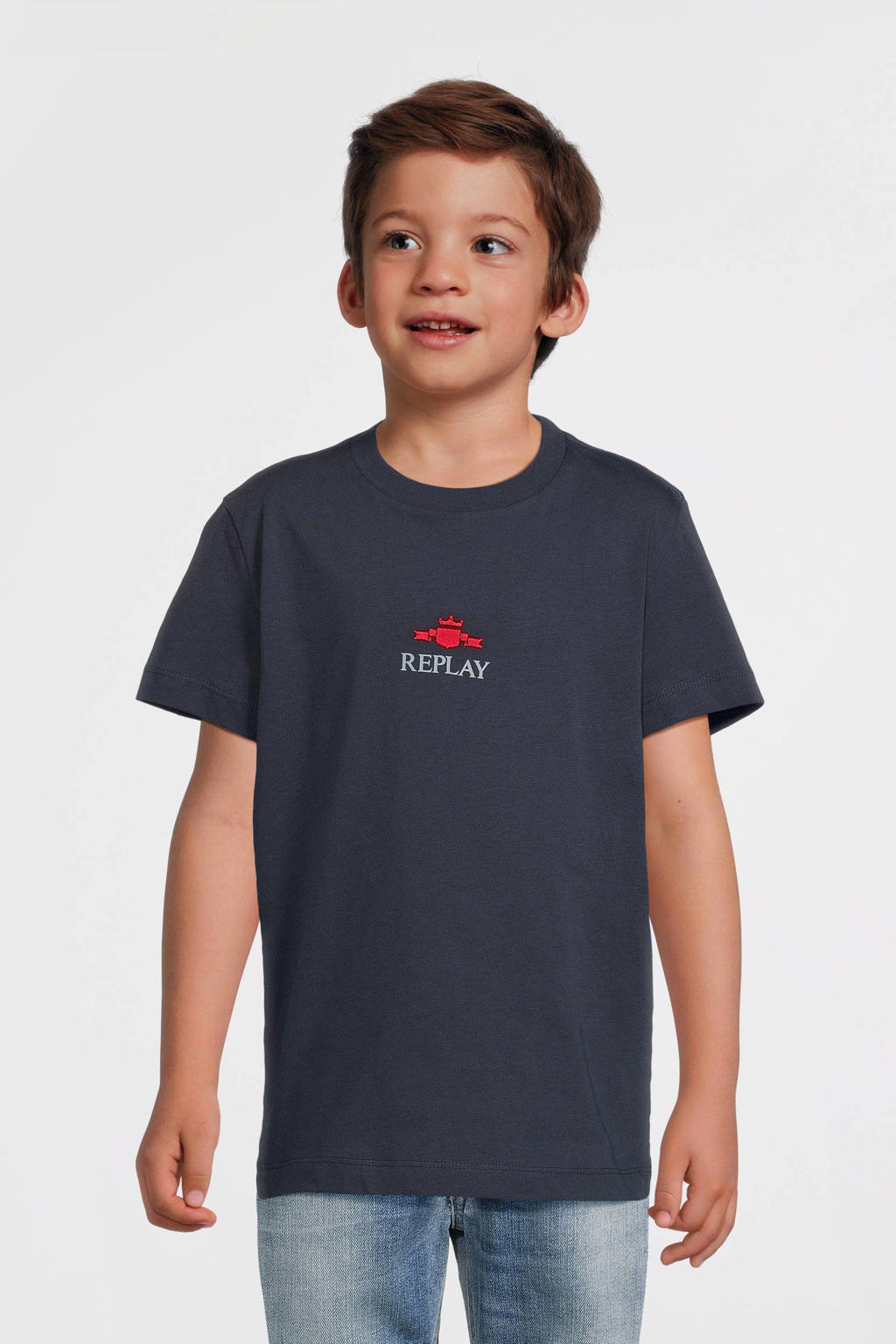 REPLAY T-shirt met logo donkerblauw