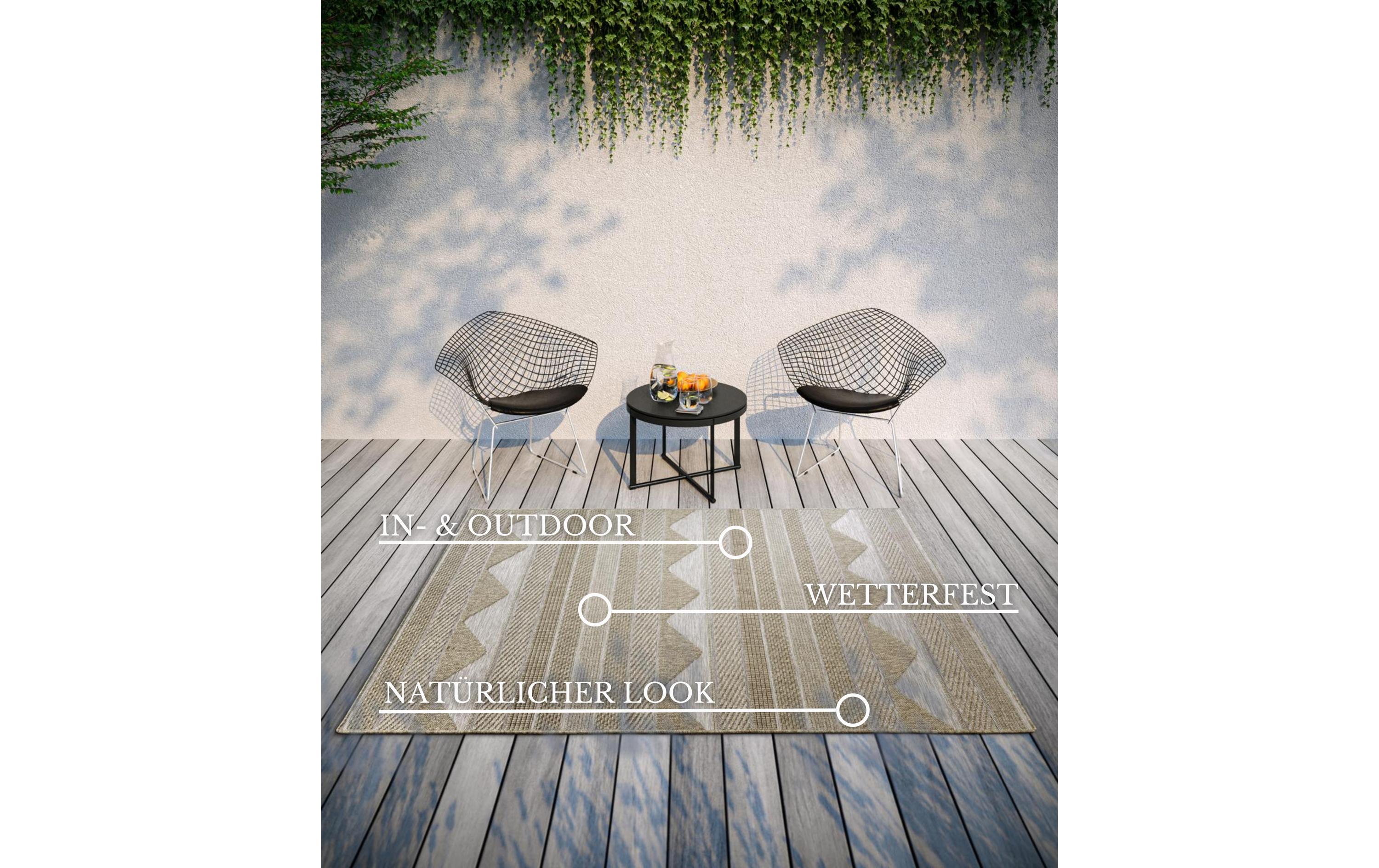 Teppich Elisabeth 155 cm x 230 cmIn- und Outdoor Teppich, modernes Flachgewebe, Boho, Ethno-Look, wetterfest und UV-beständig für Balkon, Terrasse, Garten, Wohnzimmer, Wintergarten
