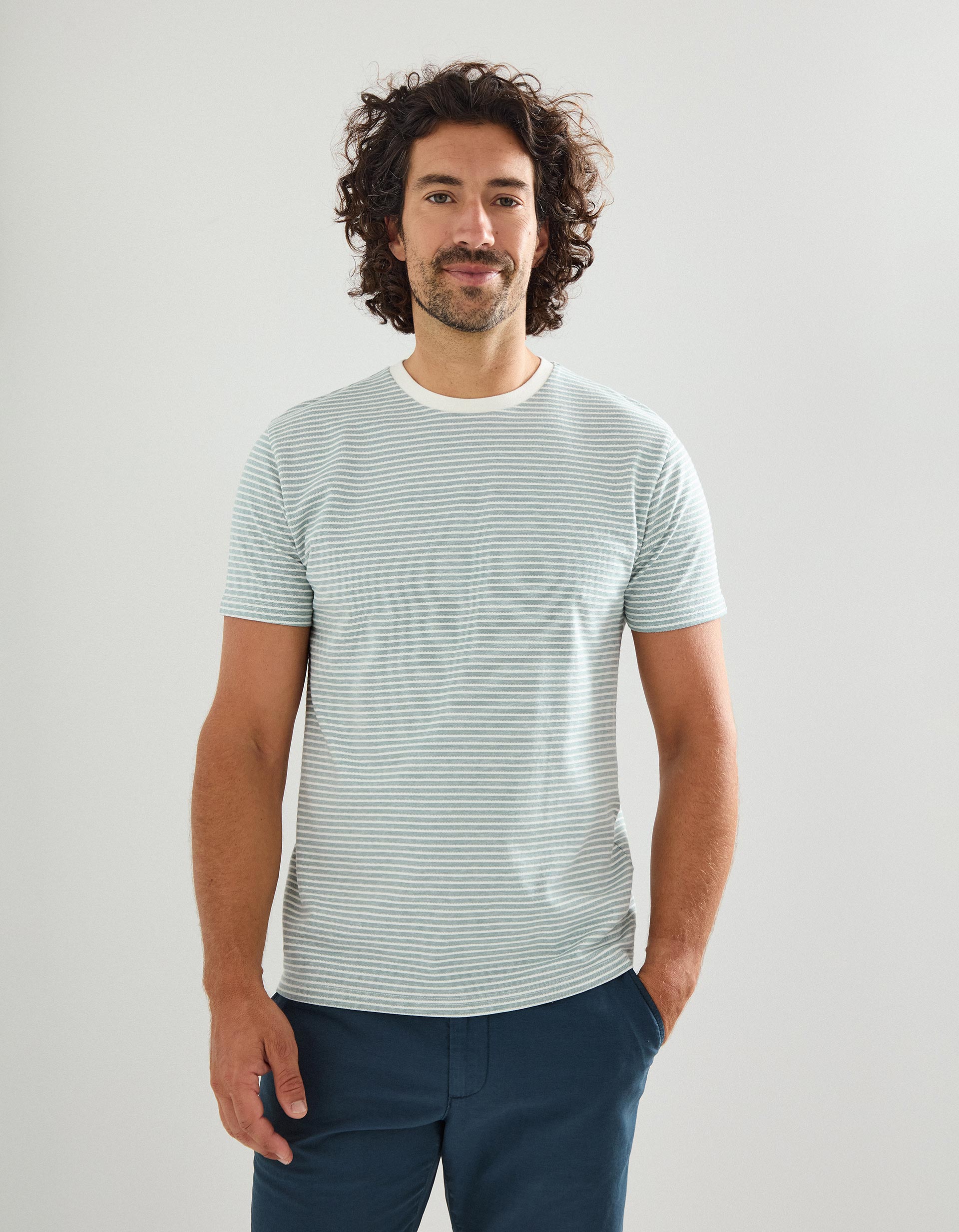 T-shirt Riscas, Homem, Verde Escuro