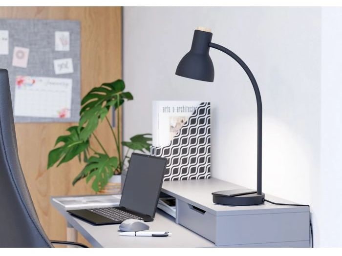 EGLO Leuchten Tischleuchte VERADAL-QI LED 5.5W 3000K Schwar LED-Tischleuchte mit Touchdimmer, kabelloser QI-Charger-Funktion und flexiblem Leuchtenarm