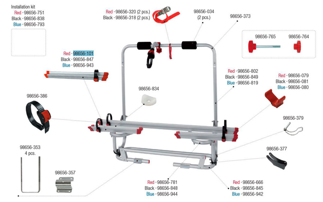 Fiamma Rail Quick Radschiene 45 cm passend für Carry Bike Caravan XL A Pro / 200 / 300 - Farbe Rot Fiamma Ersatzteilnummer 98656-101