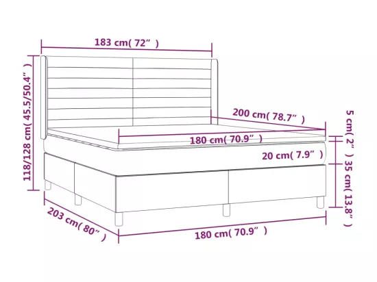 Sommier tapissier matelas et LED Bleu foncé 180x200 cm Velours