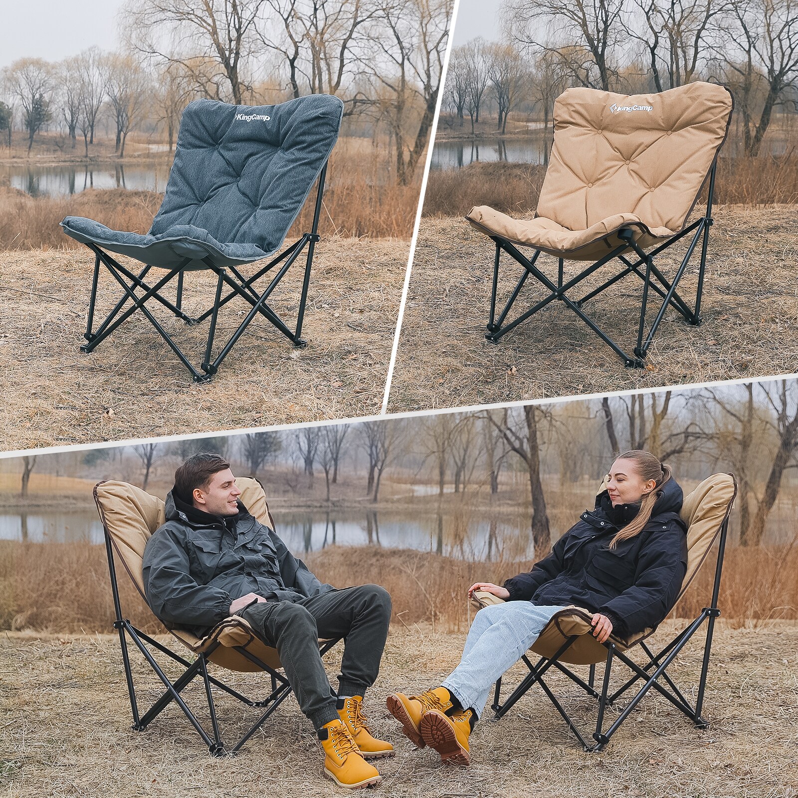 KINGCAMP Campingstuhl Lindon Relax Schmetterlingsstuhl Lounge Stuhl Stahl 136kg Farbe: beige