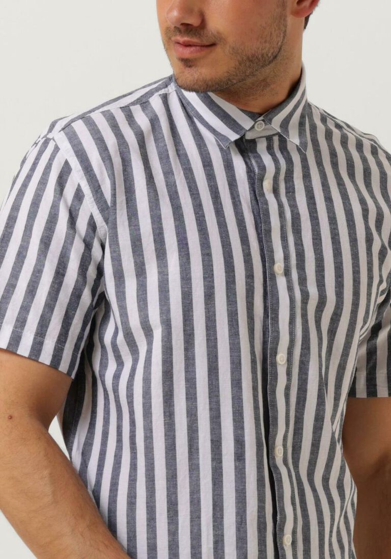 SELECTED HOMME blauw/wit gestreepte selected homme casual overhemd slhregnew-linen shirt ss classic