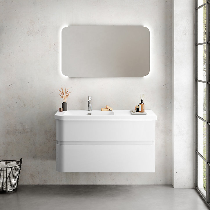 Meuble sous vasque à suspendre Cooke & Lewis Voluto blanc version gauche 105 cm