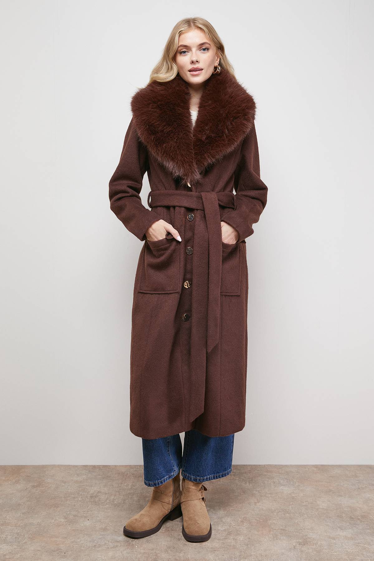 Oasis Manteau Ceinturé à Col en synthétique avec Détails Boucle