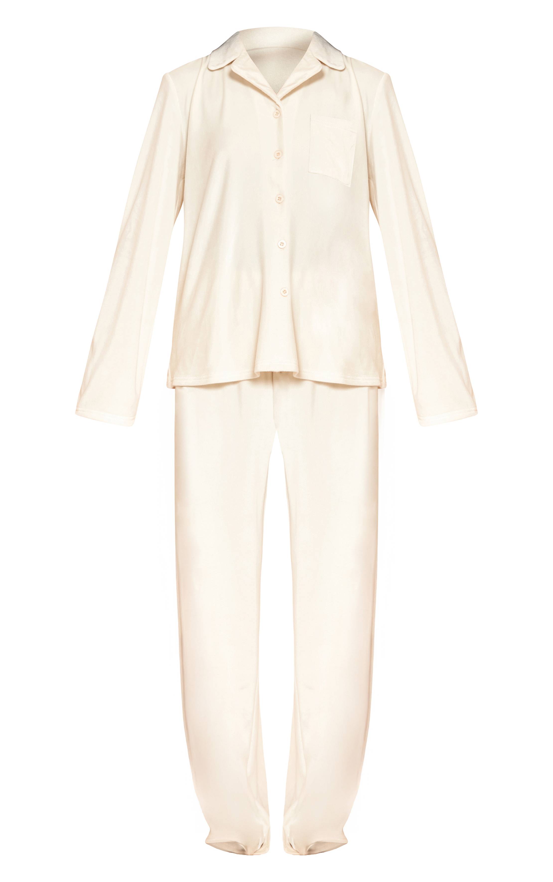 Crème Ensemble De Pyjama Toucher Doux Avec Passepoil Contrasté