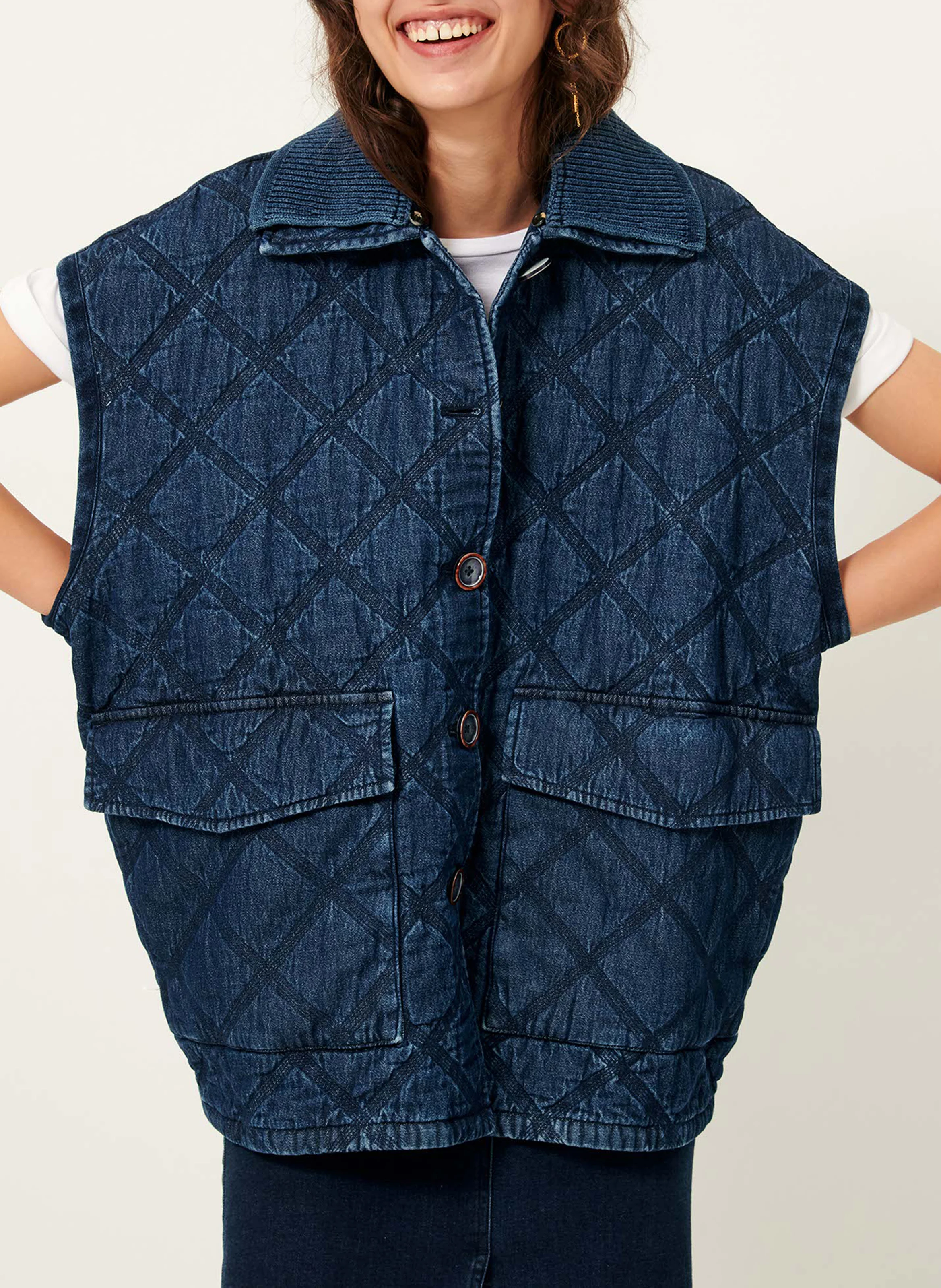ELK BAY - Veste sans manches denim en coton | Bleu