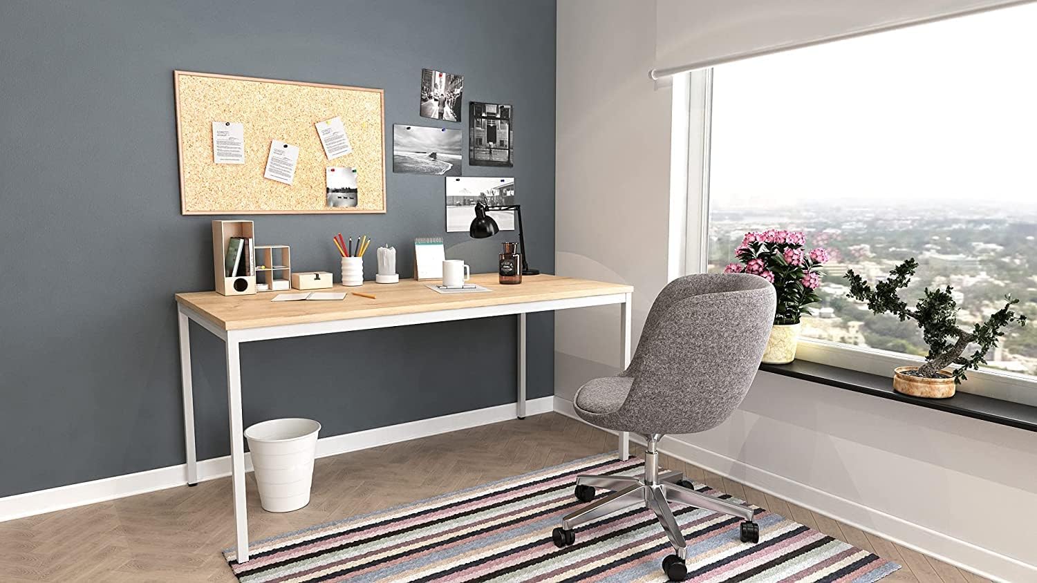 Furni24 Schreibtisch-Stahl 200x100x75cm, Eiche, TÜV/GS-Einfache Montage, Arbeitstisch, Bürotisch, Küchentisch, Esstisch, Druckertisch Büro-Möbel Arbeitszimmer Computertisch Gaming-Tisch Mehrzwecktisch