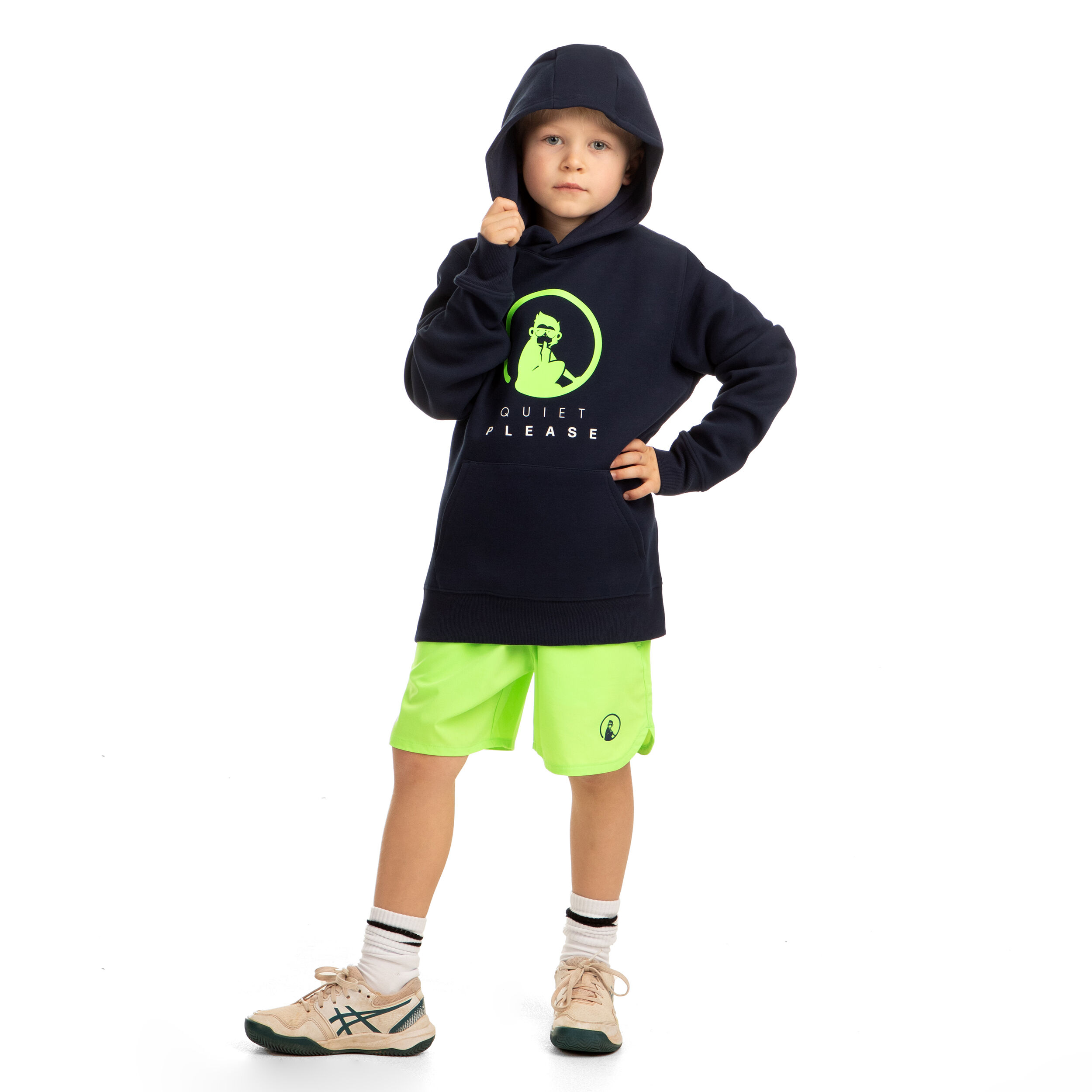 Quiet Please Wild Advantage Logo Sweat À Capuche Garçons - Bleu Foncé , Vert Fluo