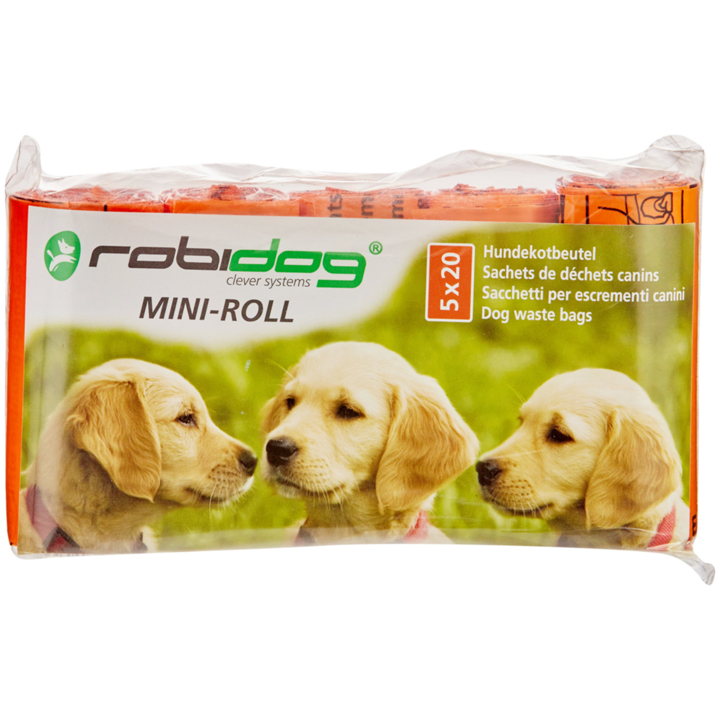 Robidog MINI-ROLL 5 Rollen à 20 Stk. Hundekotbeutel, orange
