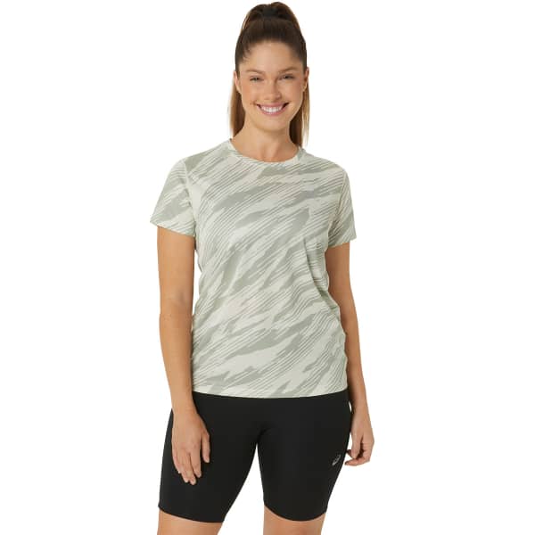 T-shirt running ASICS CORE ALL OVER PRINT SS TOP W BIRCH/OLIVE GREY