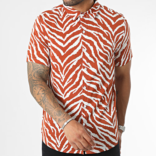 Chemise Manches Courtes Marron Blanc
