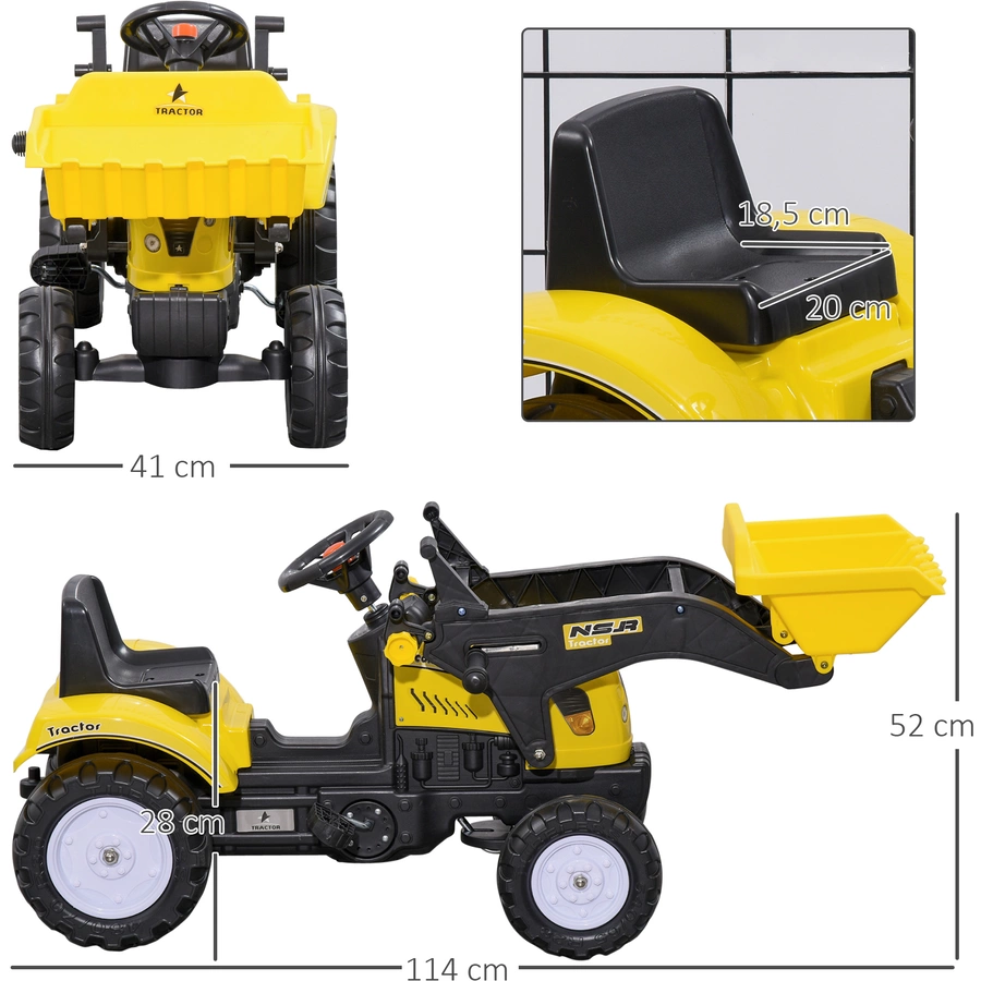 HOMCOM Trettraktor mit Schaufel schwarz, gelb