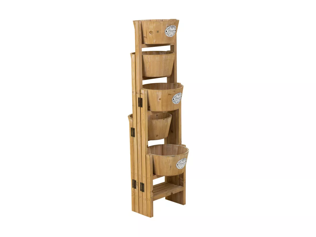 Support avec 5 paniers en bois marron 124x20x90,5h