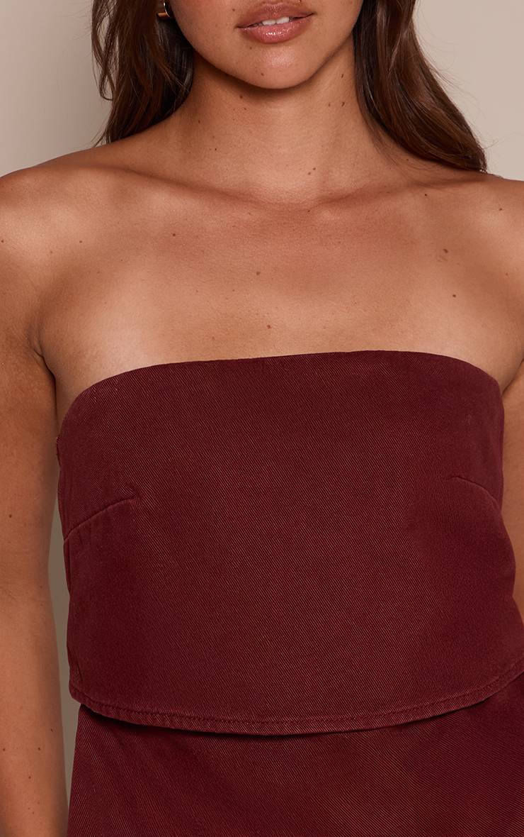 Rouge Bordeaux Top Bandeau Double Couche En Denim