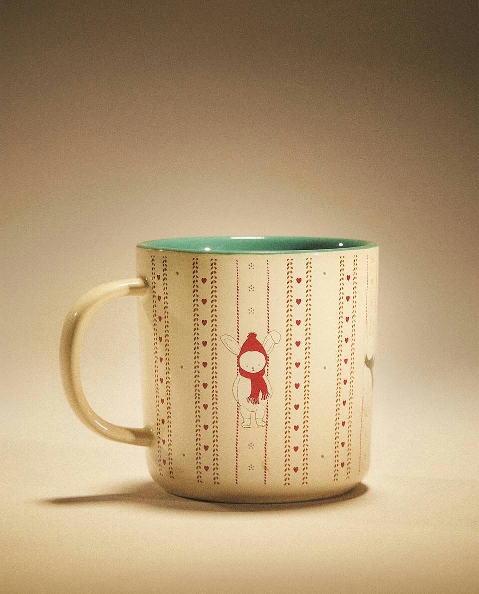 Caneca infantil de cerâmica com desenho de coelho de Natal