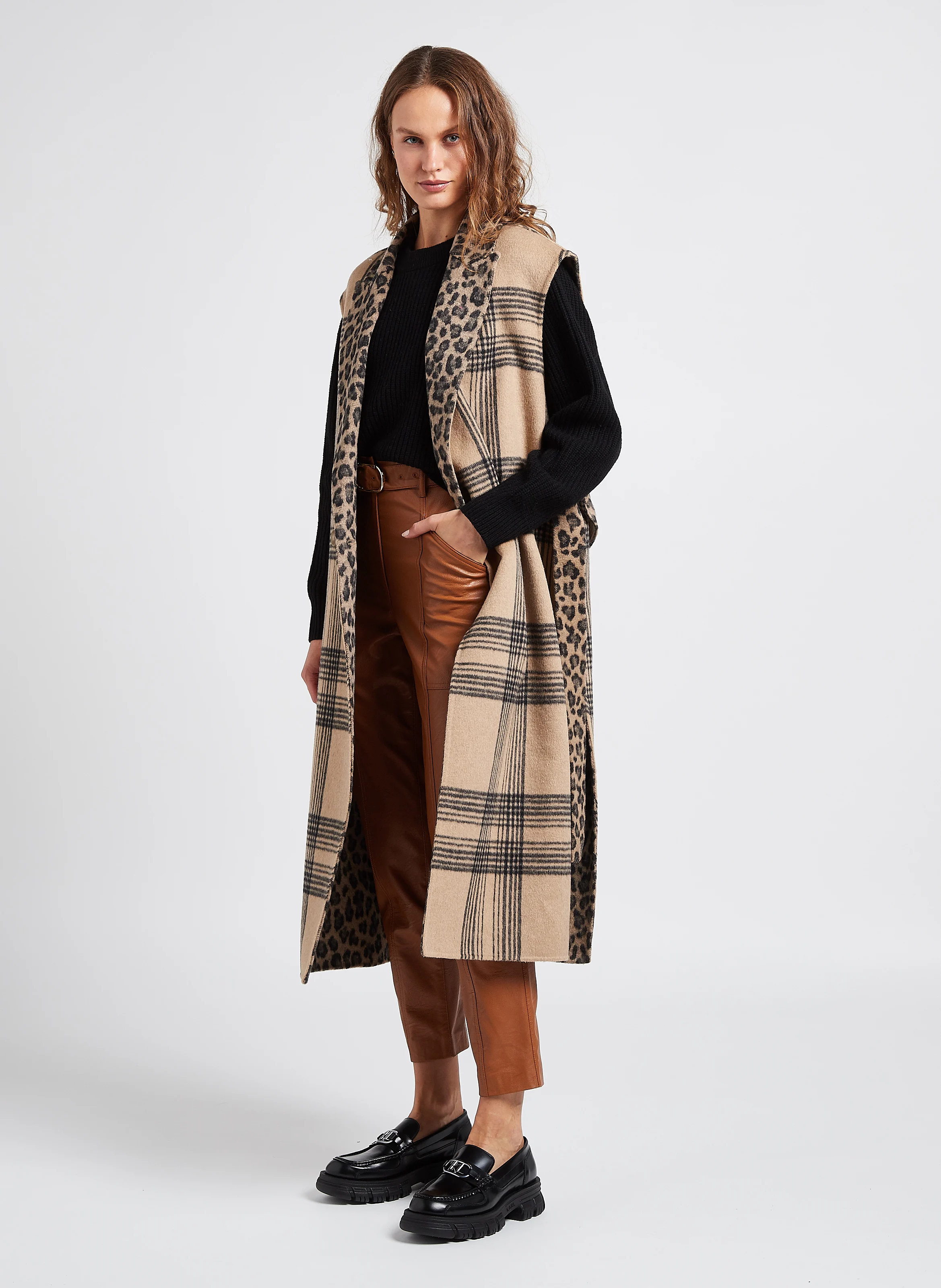 Gilet col tailleur réversible ample | Marron