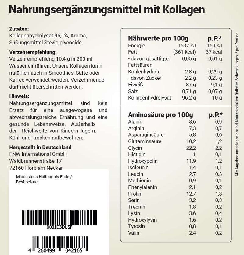 Kollagen Pulver Vanille von Wehle Sports