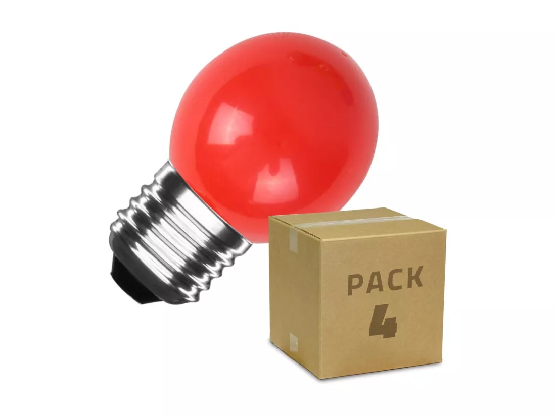 Pack 4 Ampoules LED E27 3W 300 lm G45 Rouge Rouge