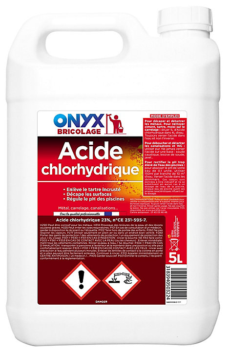 Acide chlorhydrique pour métal, carrelage, canalisations Onyx 5L