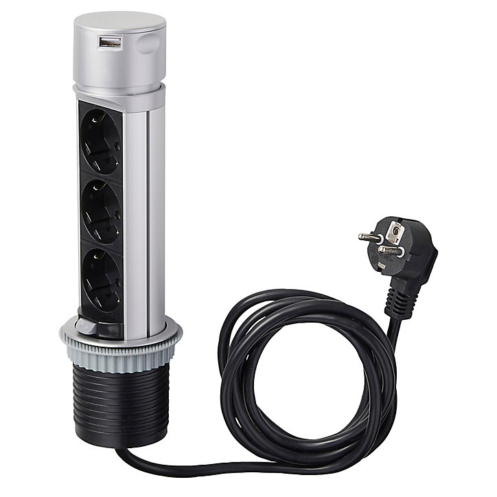 Multiprise 3 prises escamotable Otio 16A/2USB 2m