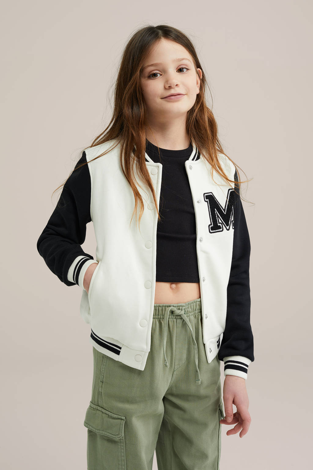 WE Fashion bomberjack zomer beige/donkerblauw