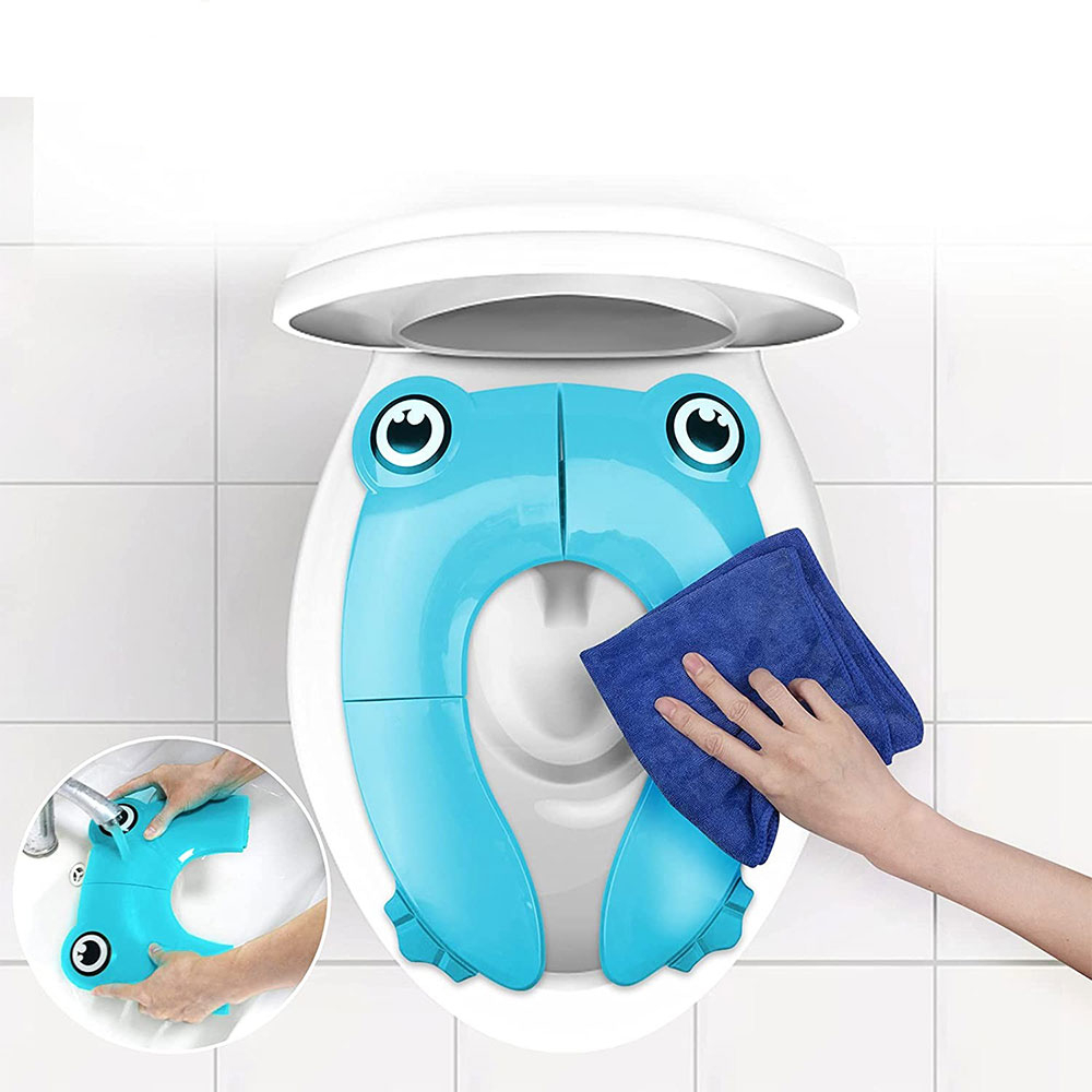 Faltbarer Frosch Kinder Toilettensitz Klappbarer WC Trainer   Aufbewahrungstasche - Blau