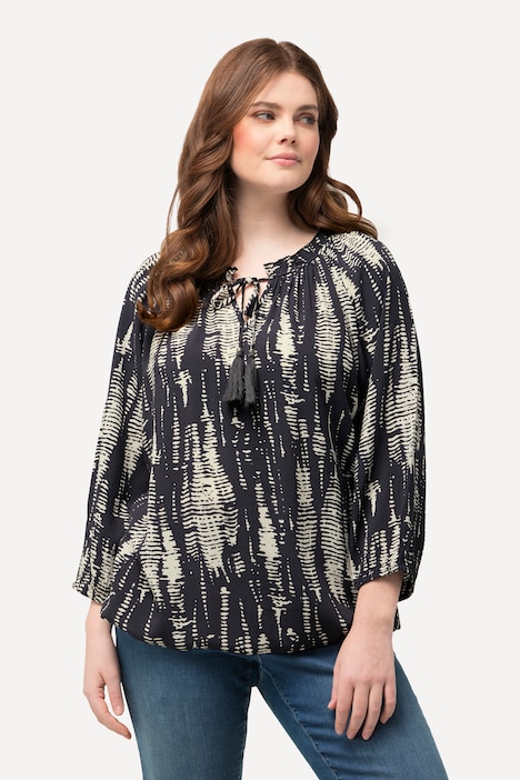 Bluse, Musterstreifen, Rüsche, Elastiksaum, 3/4-Arm
