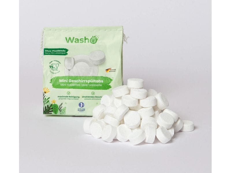 Washo Geschirrspül Tabs Mini 75 Stück Plastik- und folienfrei