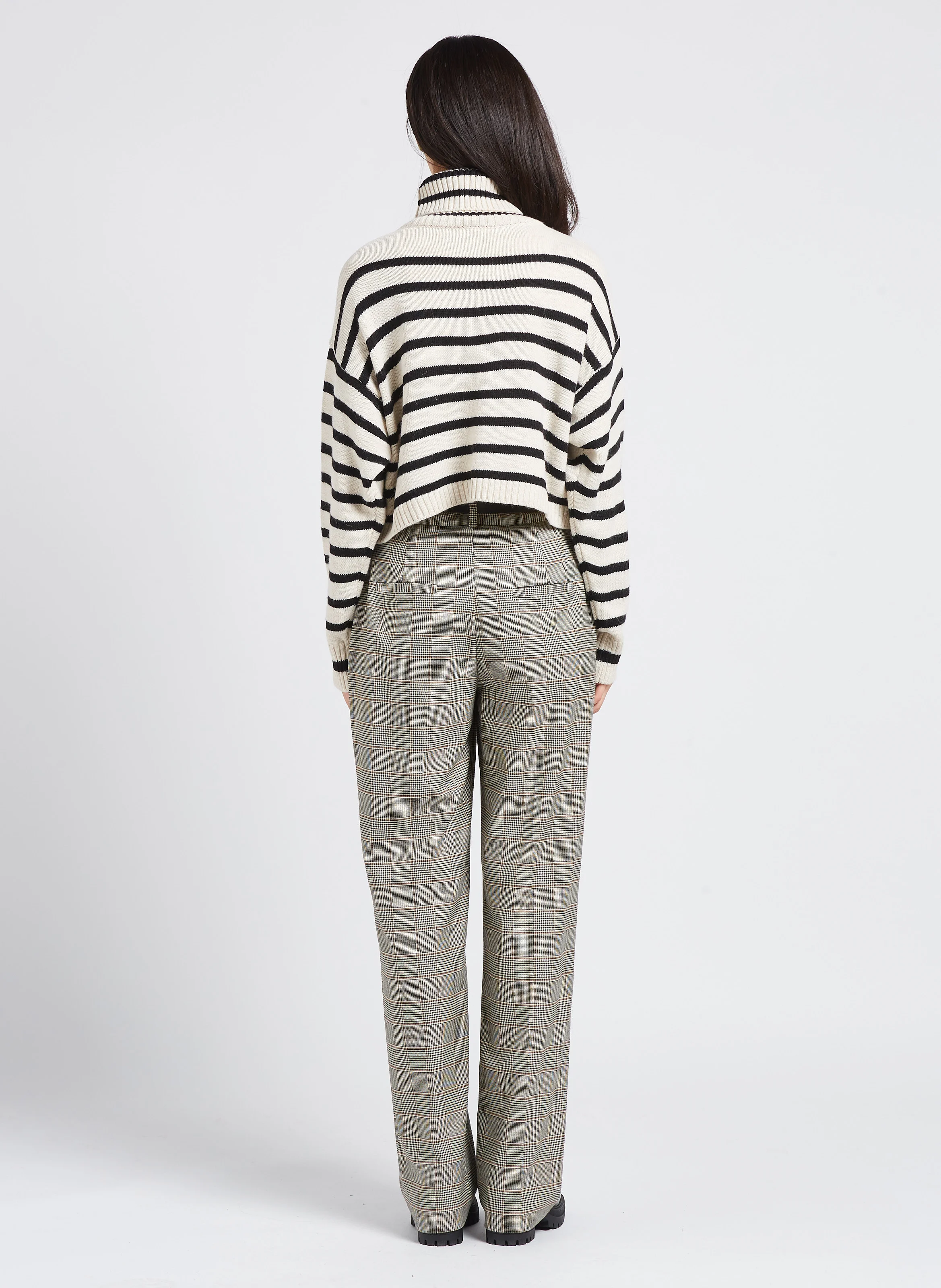 Pantalon forme palazzo à motif Prince de Galles avec ceinture | Marron