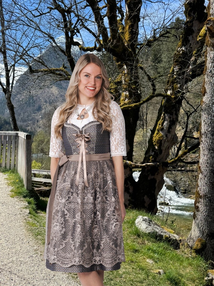 Bruine Dirndl Jurk Oktoberfest Dames Bloemen 2 delig