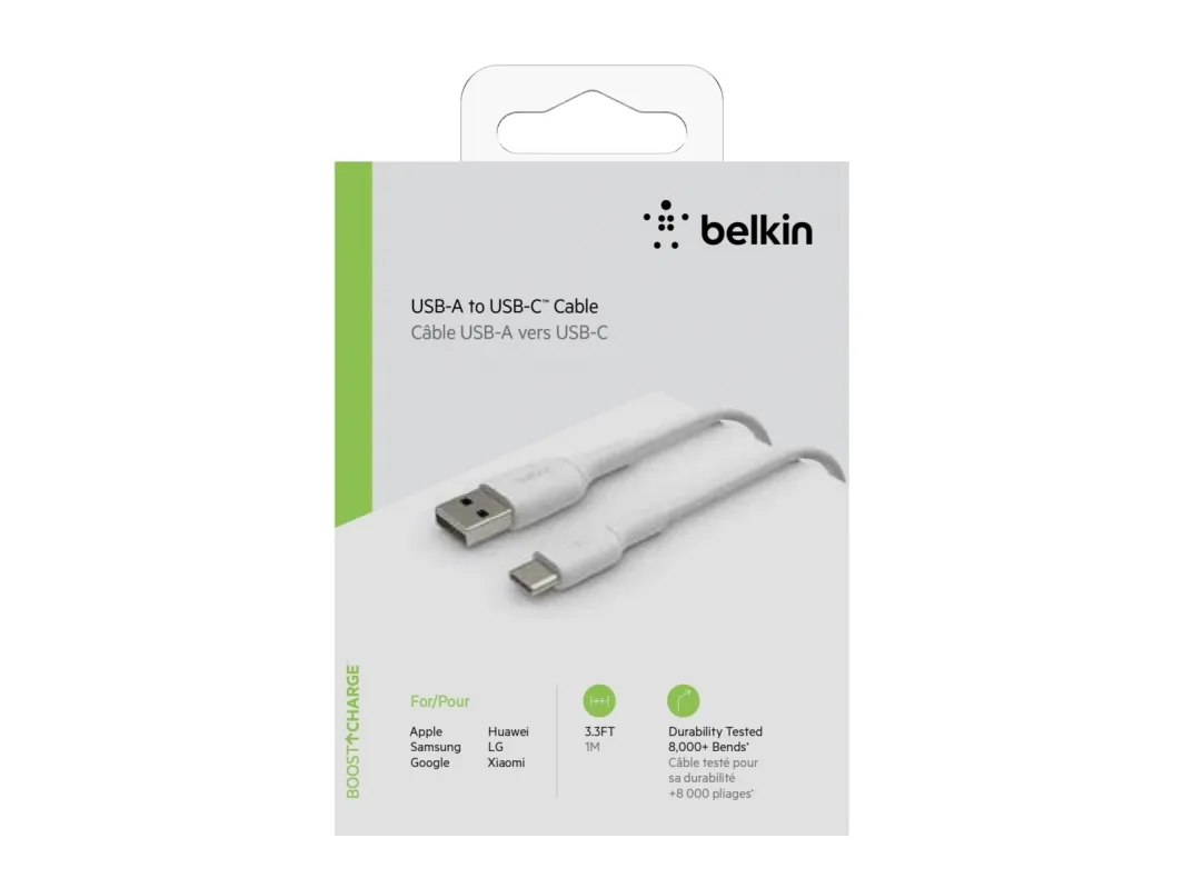 Belkin BoostCharge - USB-kabel - 24 pin USB-C (han) til USB (han) - 1 m - hvid