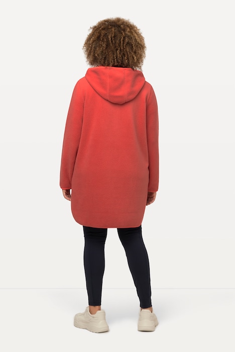 Long-Teddy-Fleecepullover, Kapuze, Zipper, Langarm