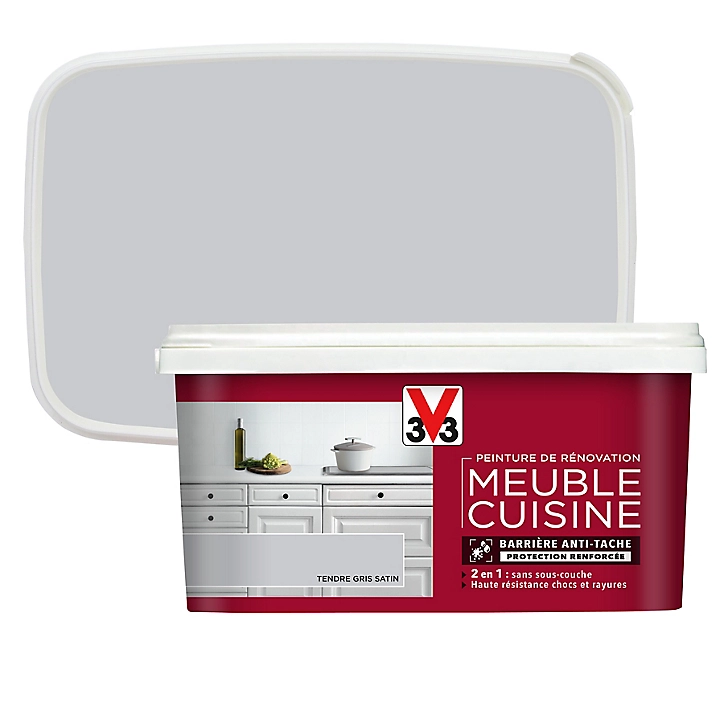 Peinture de rénovation meuble cuisine V33 tendre gris satin 2L