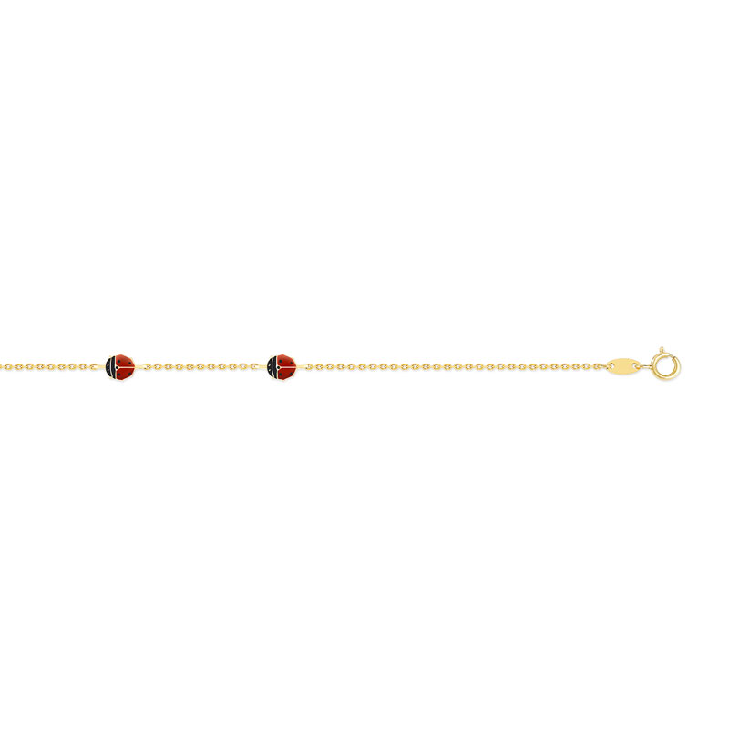 Bracelet or 375 jaune coccinelles laque rouge et noire 15 cm