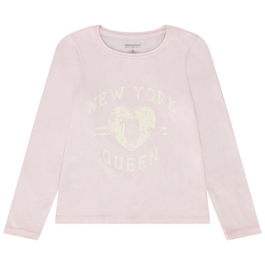 T-shirt manches longues print fantaisie pour fille - Rose