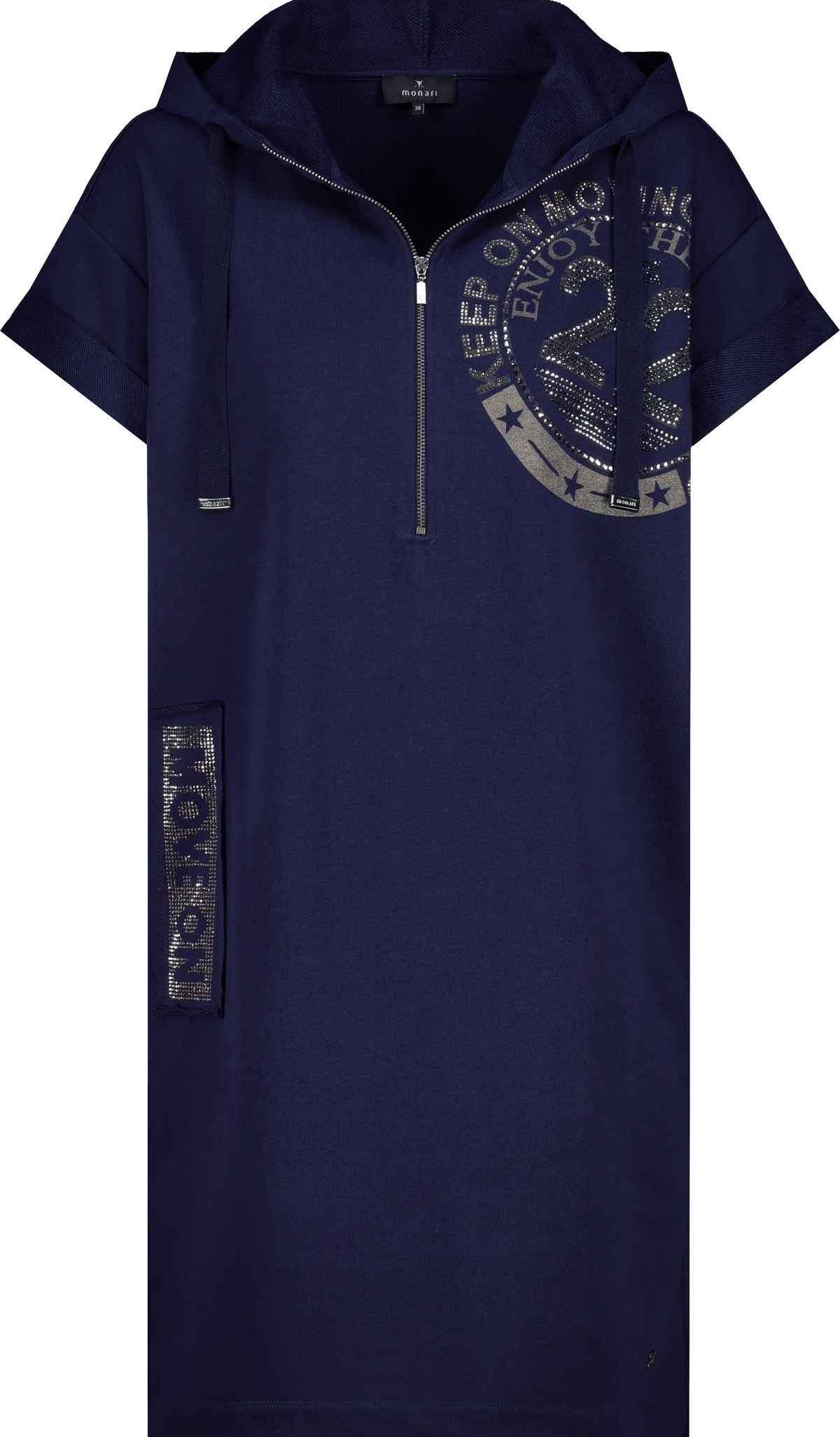 Monari Shirtkleid »Kleid Uni Emblem« Eingrifftaschen mit Folienglanzdruck und Glitzernieten