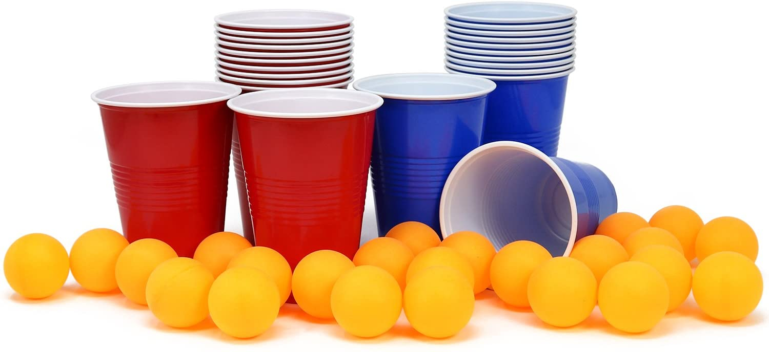 (48-tlg. Set) Party Becher Spiel Beer Pong Trinkspiel - Rot / Blau