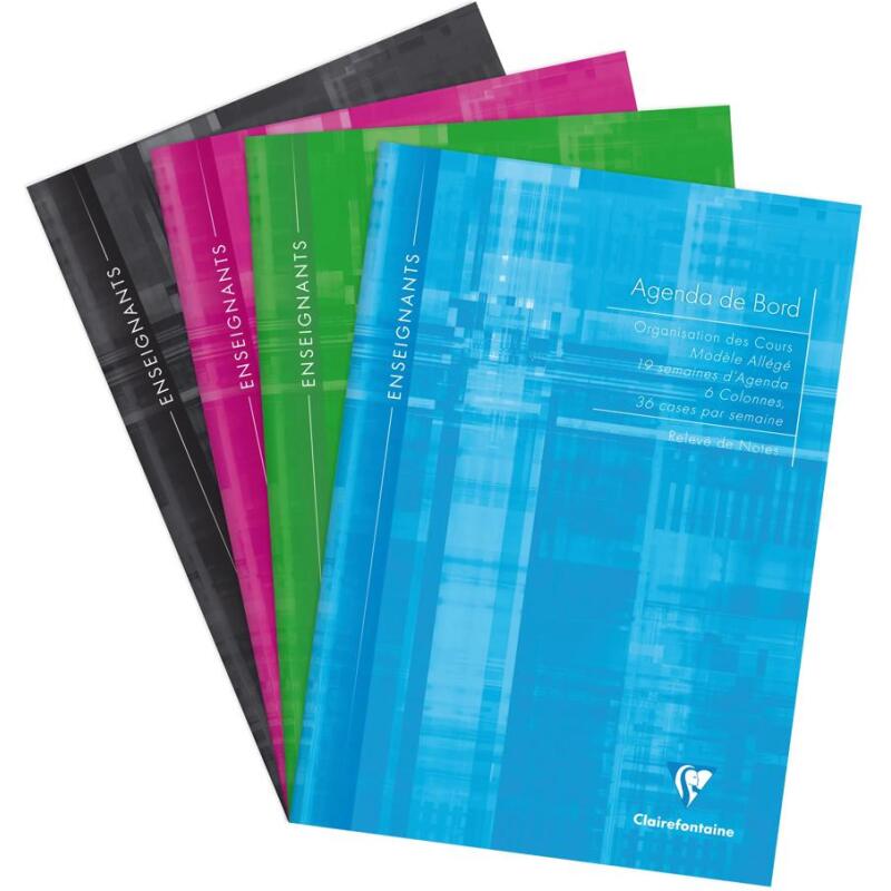Agenda de bord enseignant 6 colonnes modèle allégé (19 semaines) piqué A4 72 pages Couleur aléatoire - Assortis