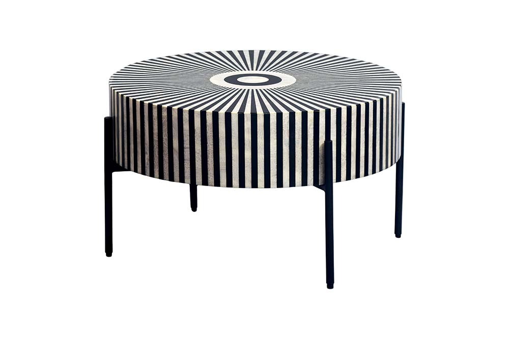 Bone Inlay Couchtisch HARMONY NATURE 65cm schwarz weiß Intarsien Kunsthandwerk