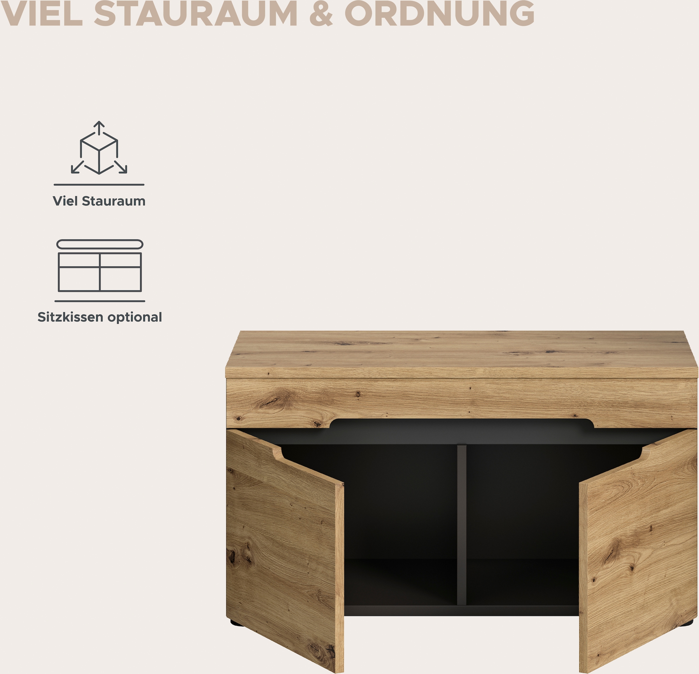 INOSIGN Sitzbank »REHAT, TOPSELLER!, Breite 80cm, 2 Türen, 2 Fächer« in verschiedenen Farben erhältlich,  Garderobenbank, Flurbank, Dielenbank, Bank mit Stauraum, Bank
