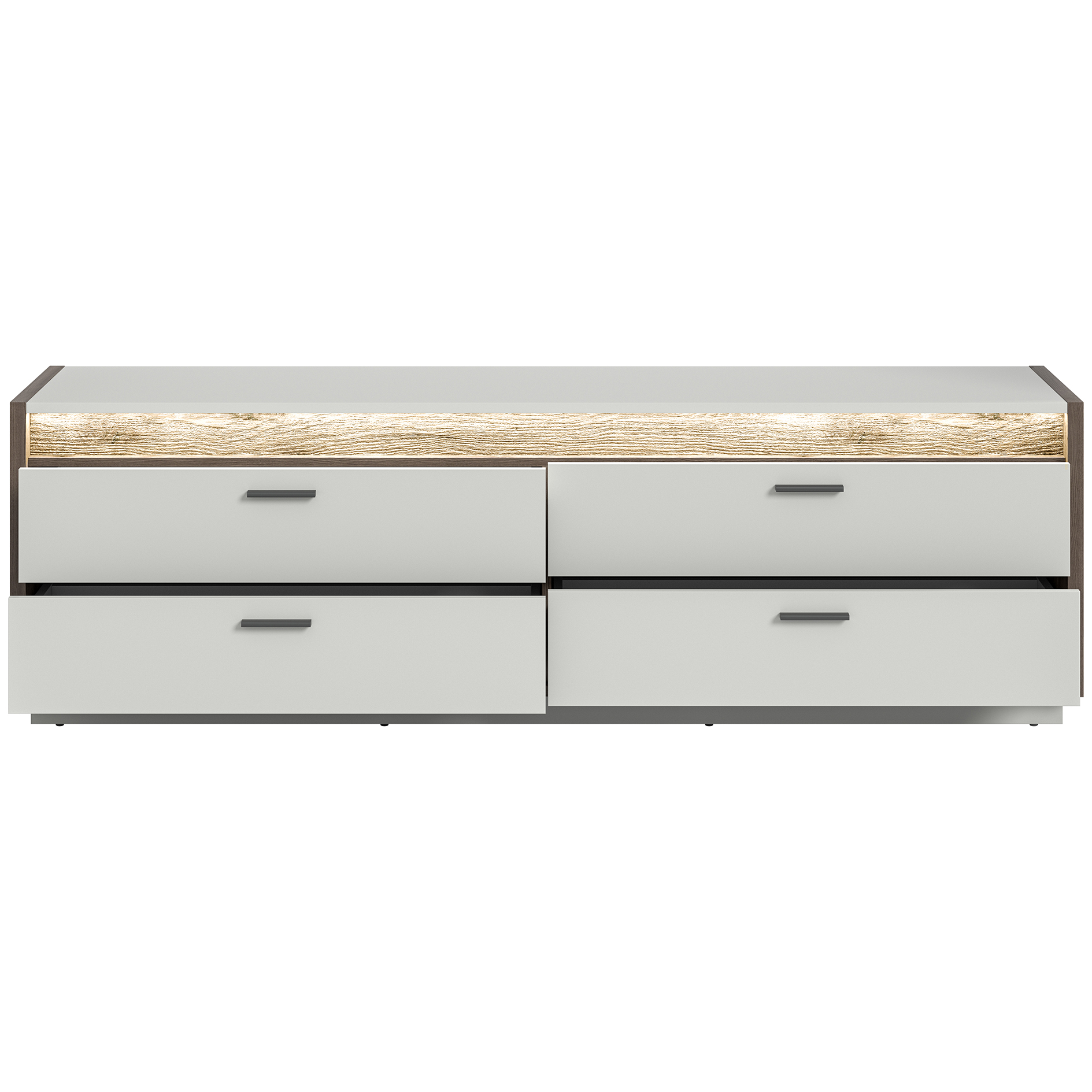Lowboard FALCONA - hellgrau - Nox Oak - dimmbare Frontbeleuchtung