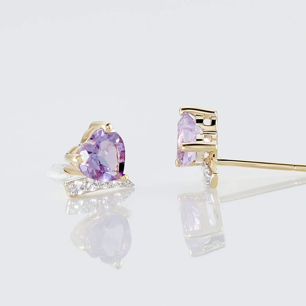 Boucles D'oreilles Puces Eva Or Jaune Amethyste Et Oxyde De Zirconium