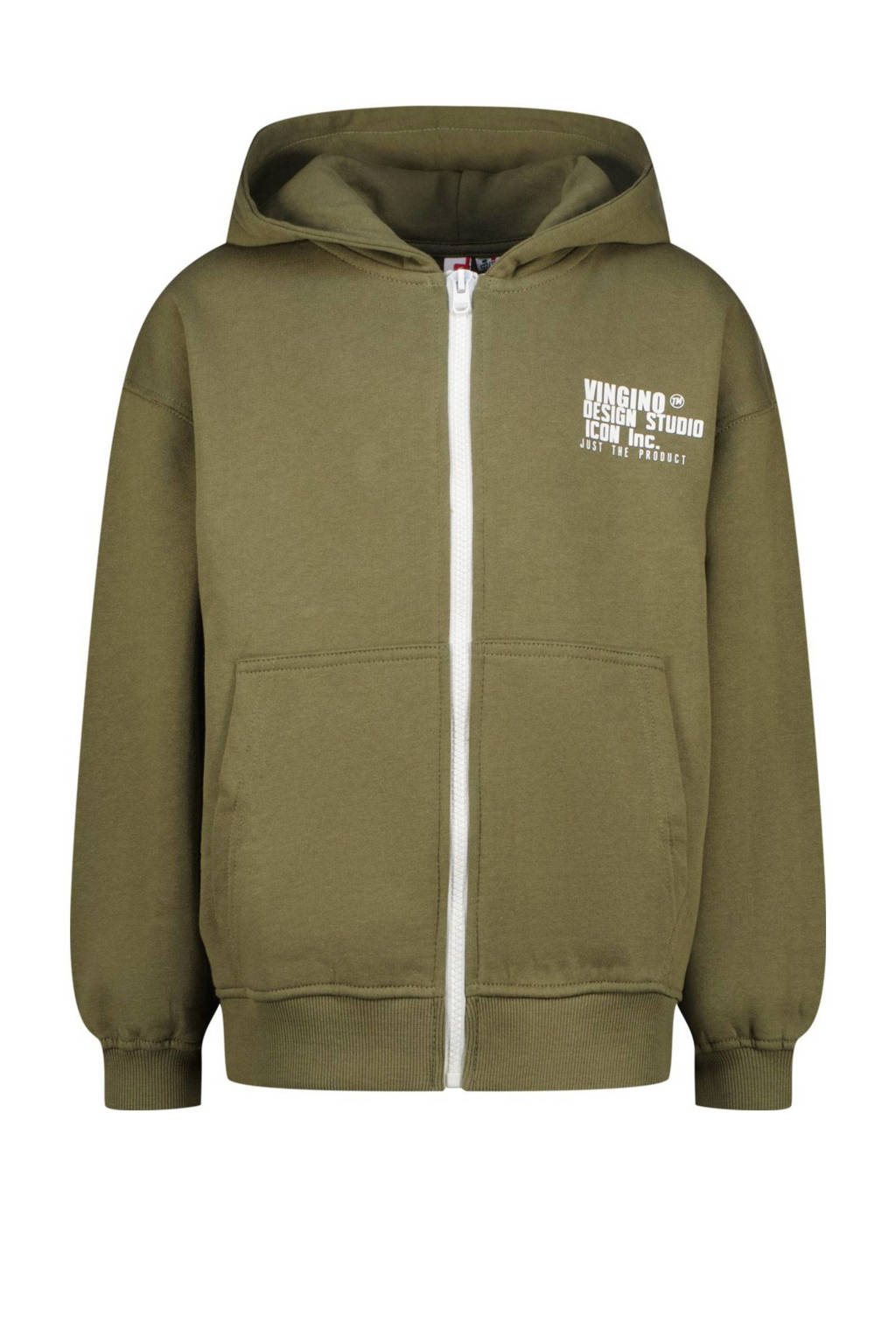 Vingino sweatvest Ovio met backprint armygroen