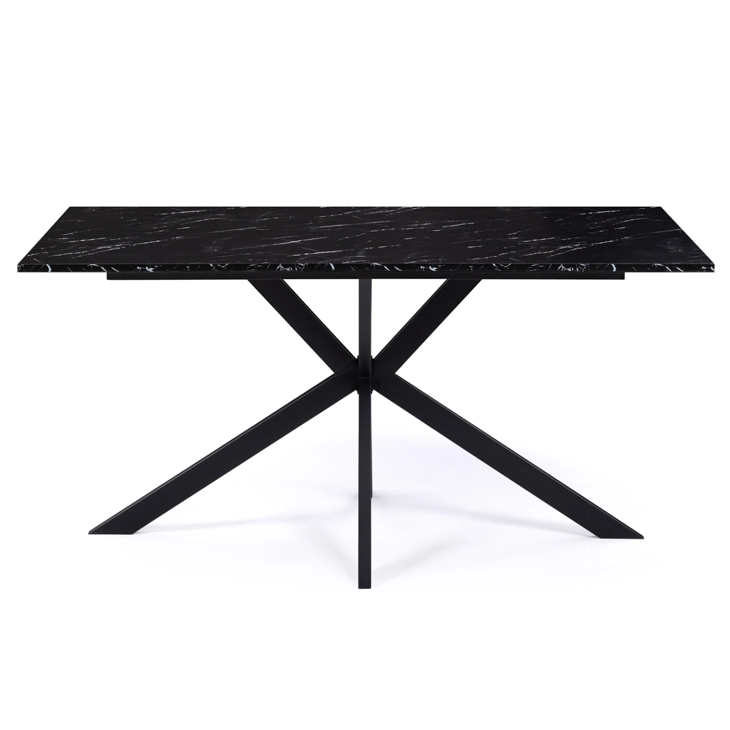 Table à manger rectangle ALIX 8 personnes pied araignée noir et plateau effet marbre noir ALASKA 160 cm