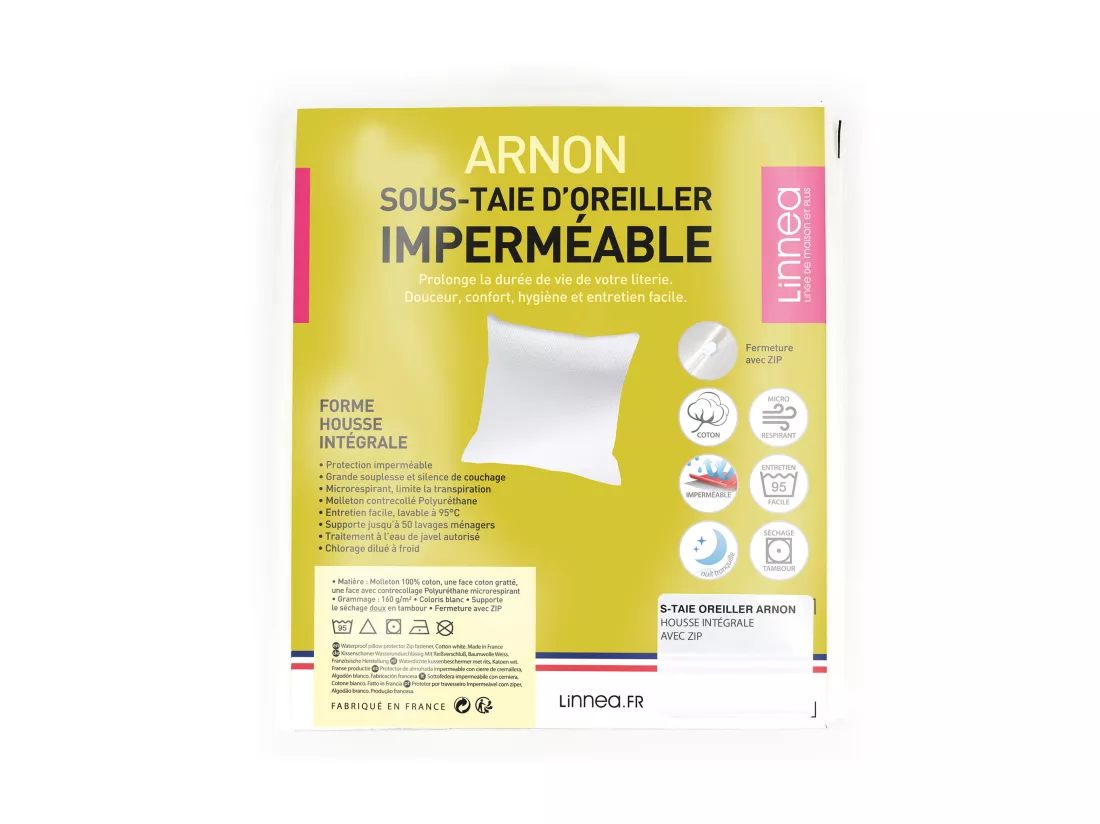 Housse de protection d'oreiller imperméable 80x100 cm avec zip ARNON molleton coton contrecollé polyuréthane