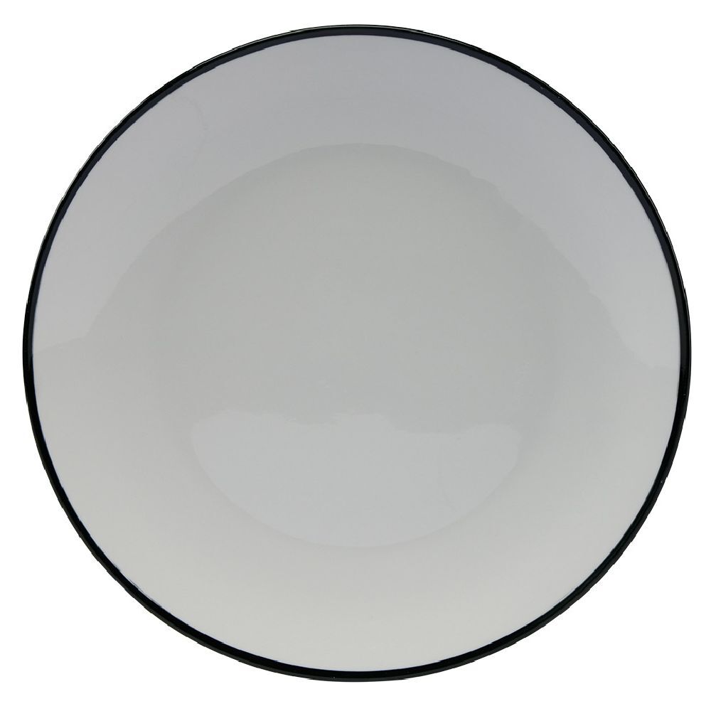 Lot de 4 assiettes plates rondes porcelaine blanche avec liseré coloré