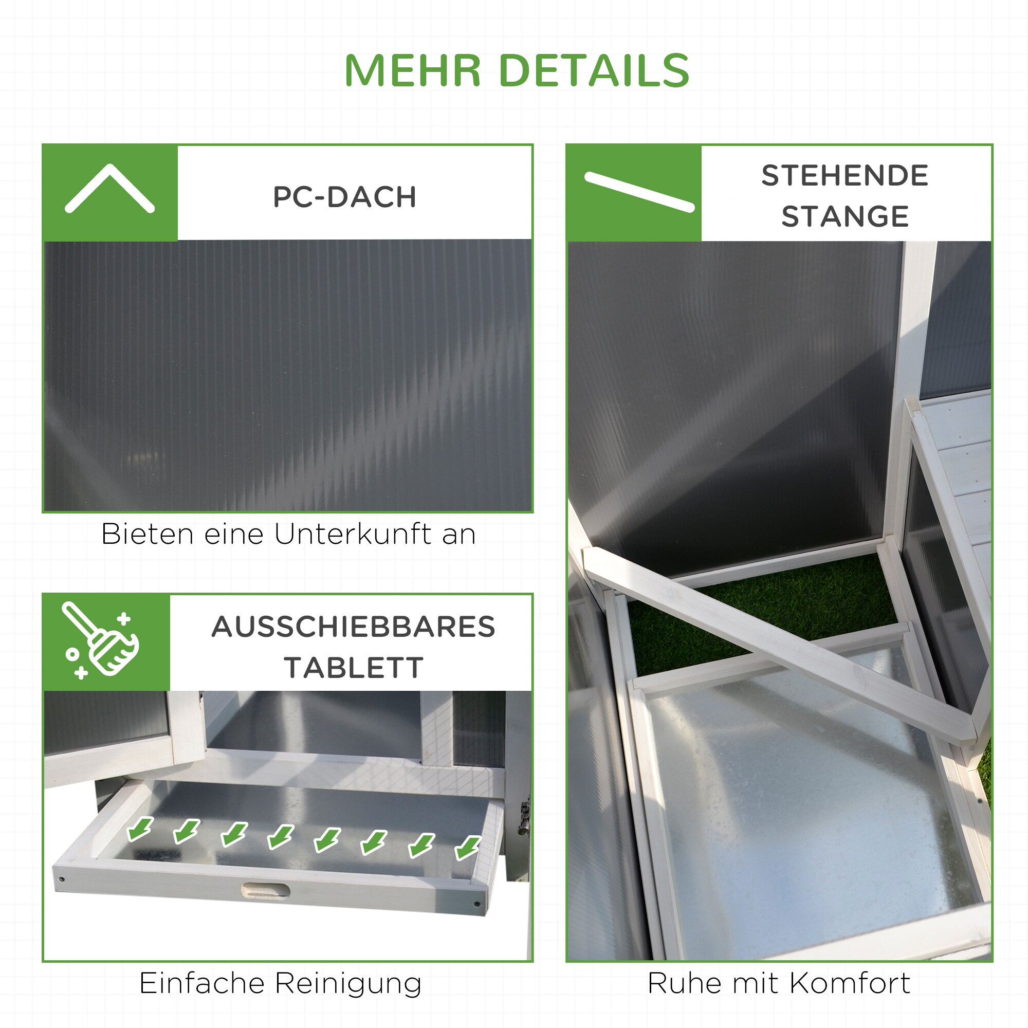 PawHut Hühnerstall für 2-4 Hühner grau, weiß 160 x 75 x 80 cm (BxTxH)